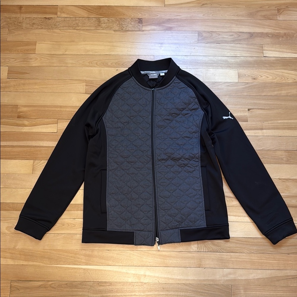 Puma Men's Quilted Black and Gray Bomber Jacket
